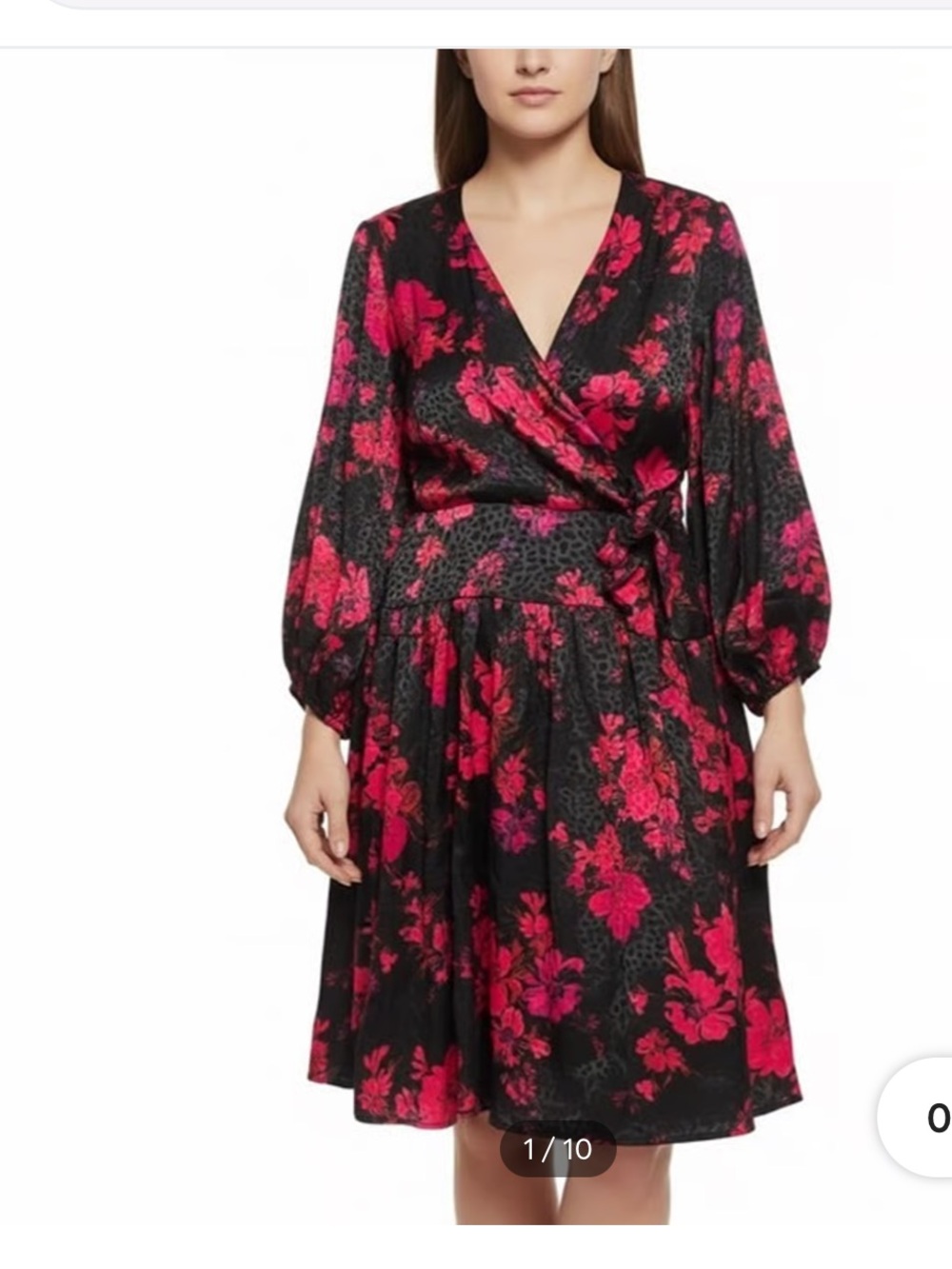 Signature by Robbie Bee Black Dress with Hot Pink Floral Print